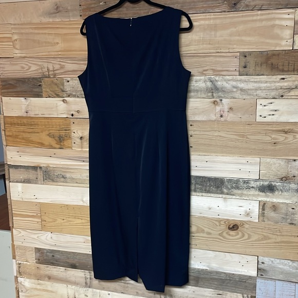 J.Crew Size 16 Elegant Navy Blue Sleeveless Midi Form Fitted No Stretch Dress - Picture 6 of 7